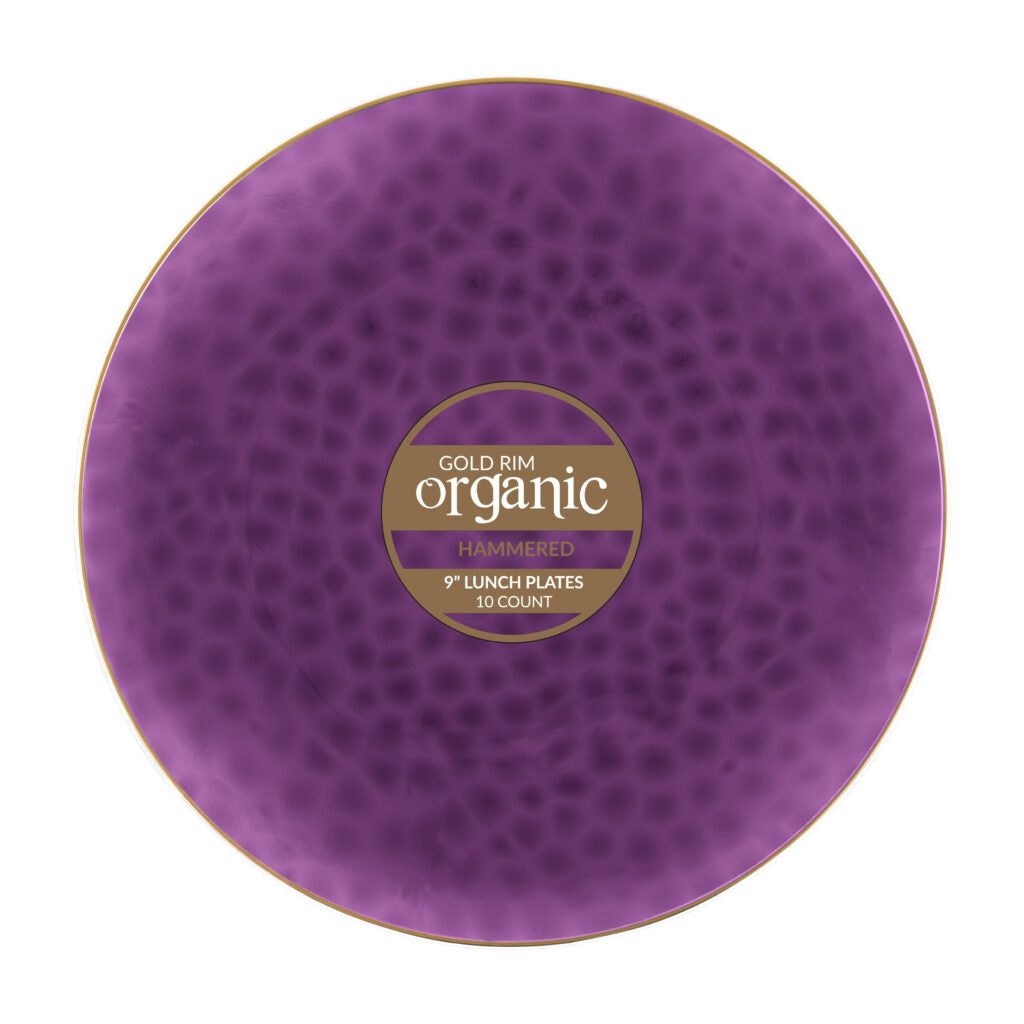 Organic Hammered Plates Purple/Gold Rim- 10 Count
