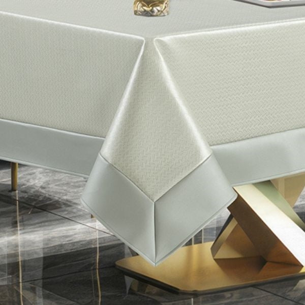 Houston Off-White and Silver Faux Leather Tablecloth - The Closeout Connection