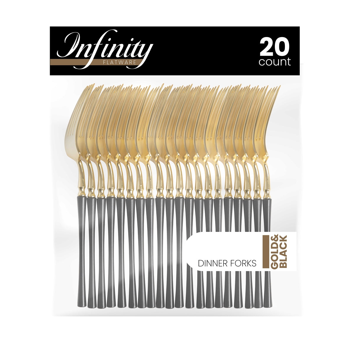 Gold and Black Dinner Forks- 20 Count - The Closeout Connection