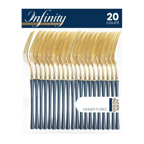 Gold and Navy Dinner Forks- 20 Count - The Closeout Connection