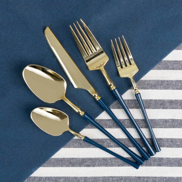 Gold and Navy Dinner Forks- 20 Count - The Closeout Connection