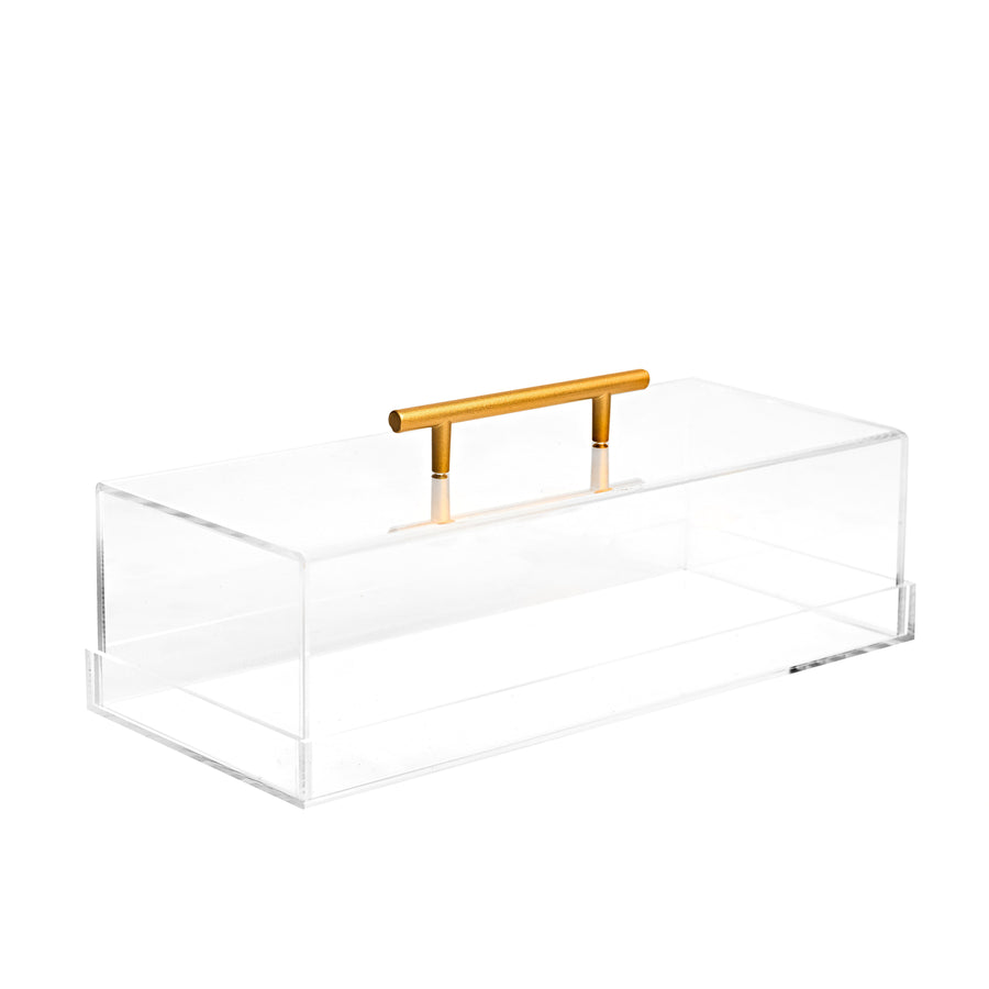 Lucite Cake Tray with Gold Handle - side angle