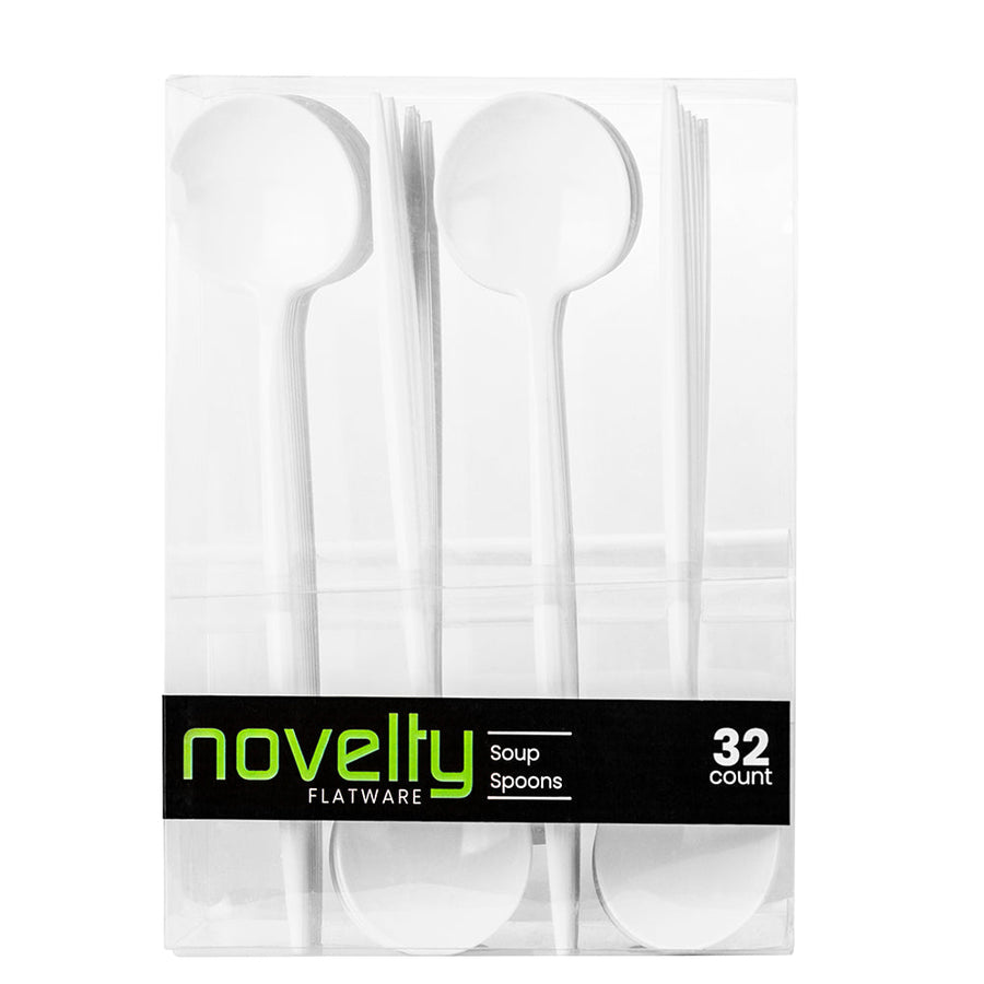 Novelty White Flatware Soup Spoons - 32 Count - The Closeout Connection