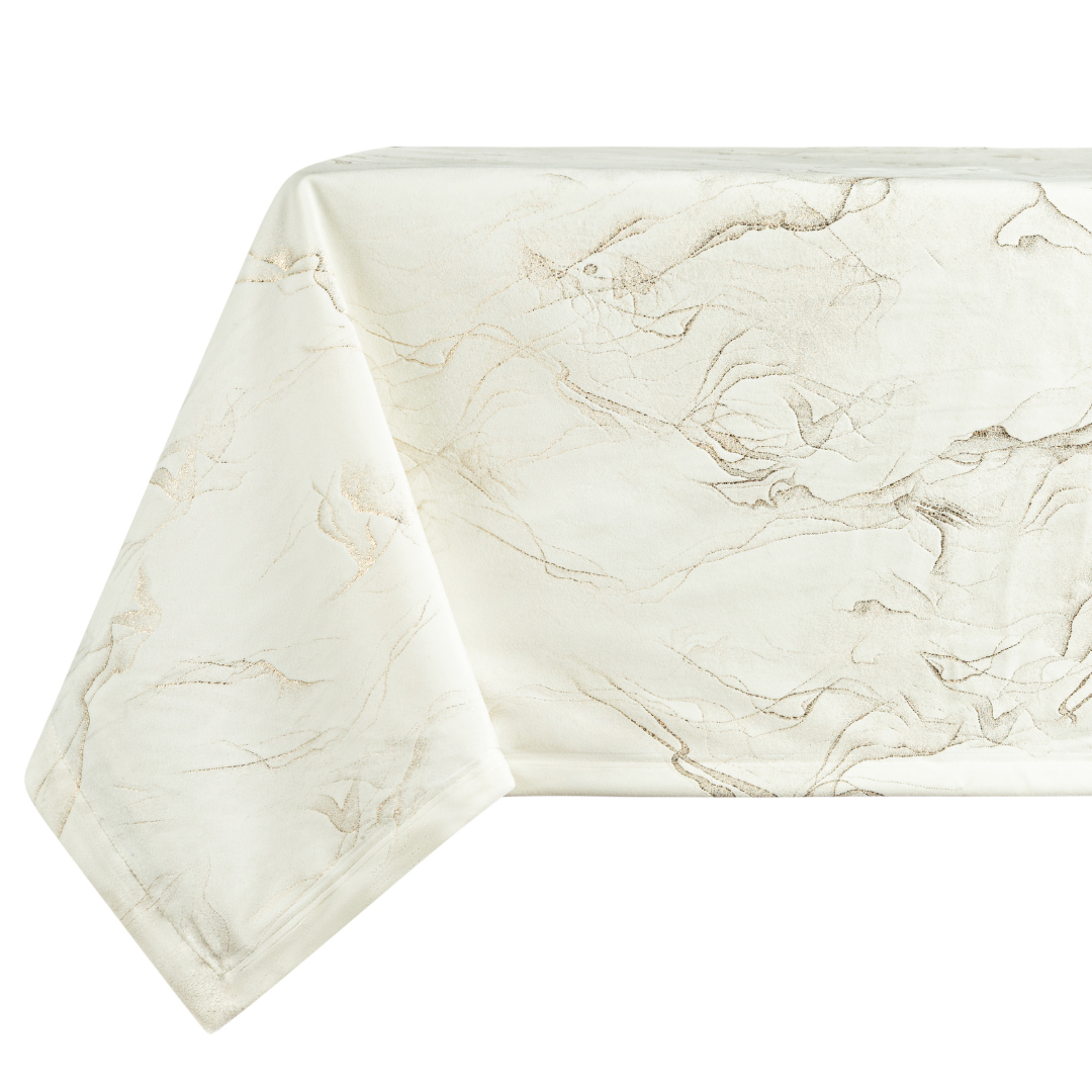 Palermo White with Gold Velvet Tablecloth