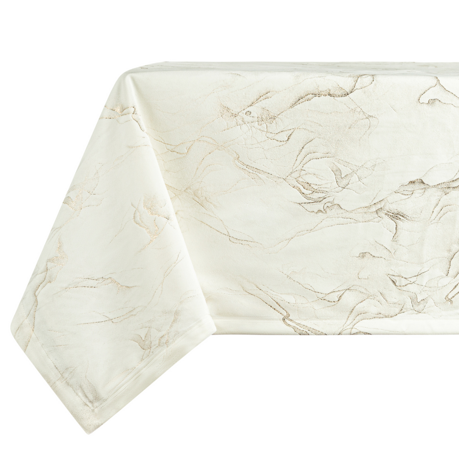 Palermo White with Gold Velvet Tablecloth - The Closeout Connection