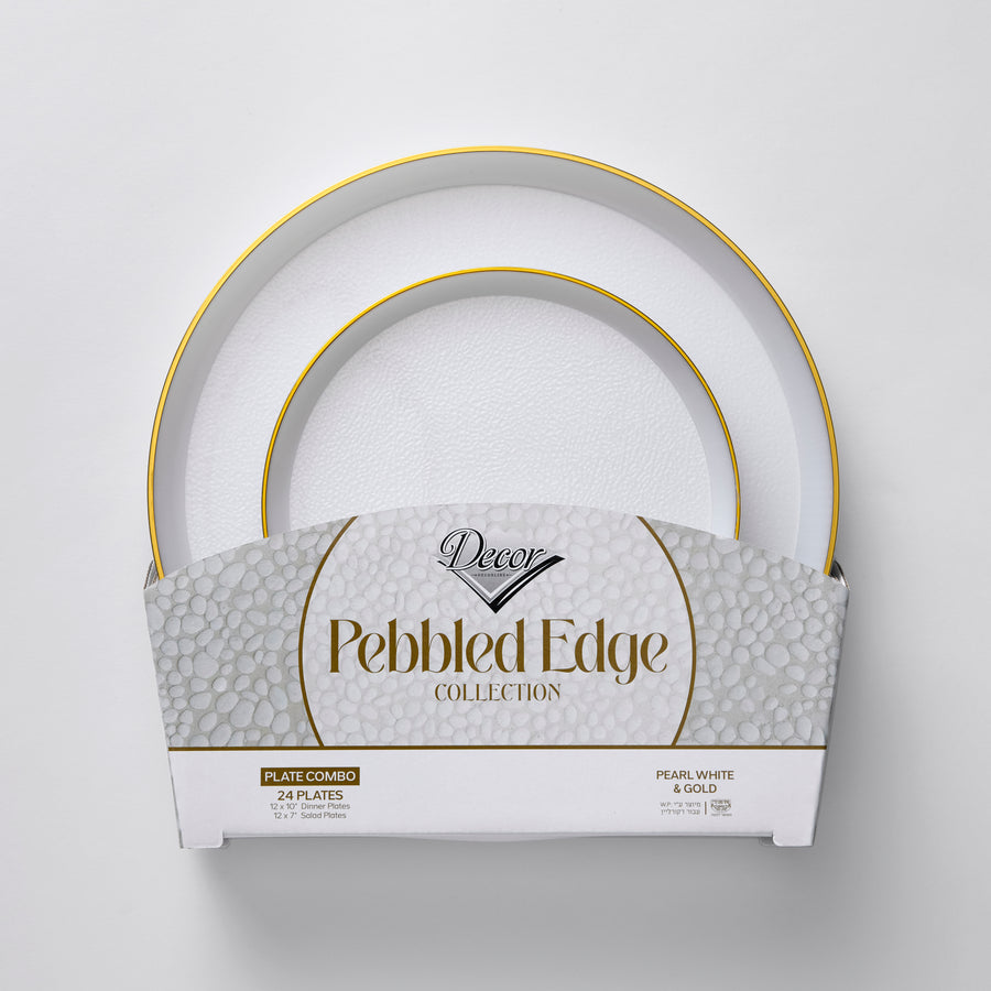 Decor Pebbled Edge Collection Plates Pearl White & Gold, 10" and 7"