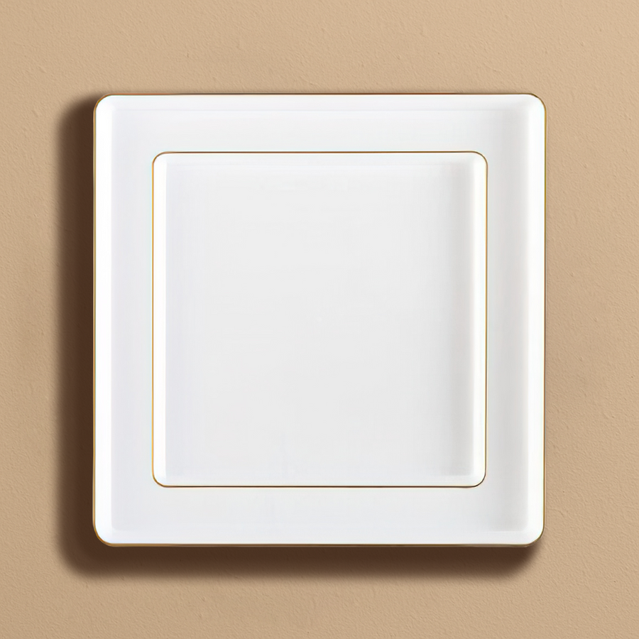 Edge Collection Square Plates Gold Rim - 10 Count - White