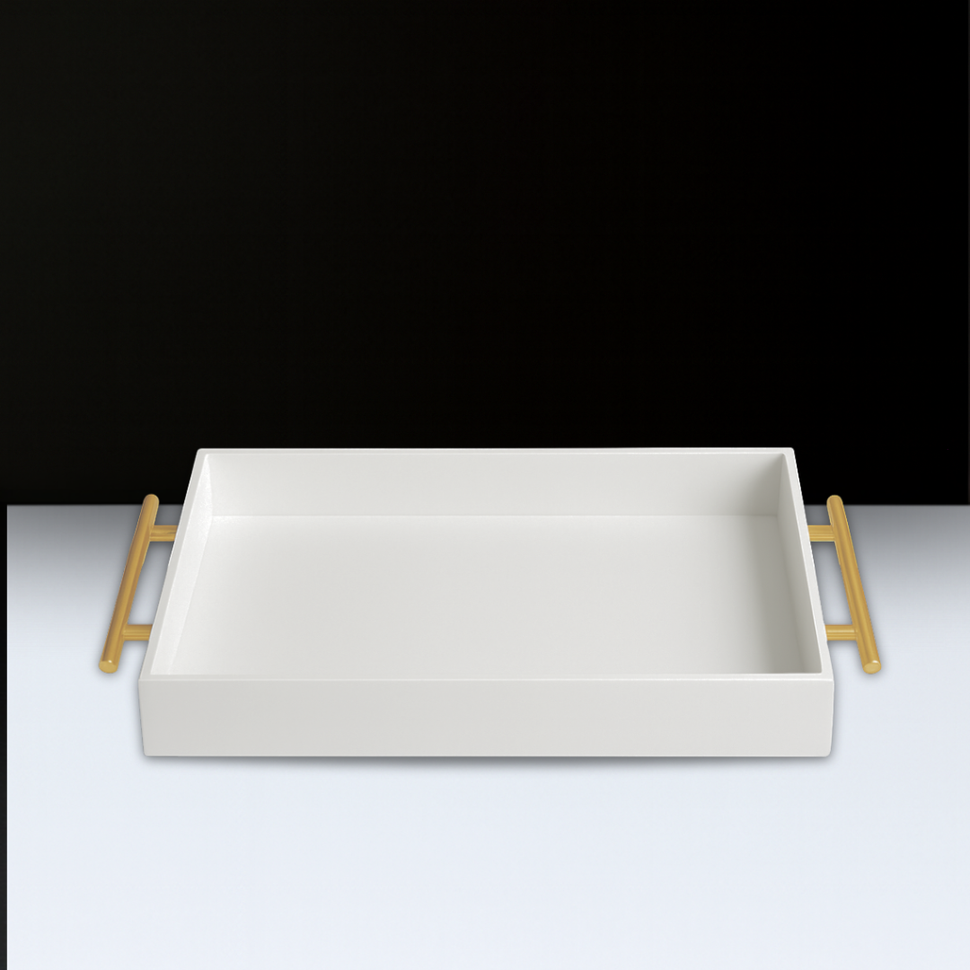 White Lucite Tray with Gold Handles