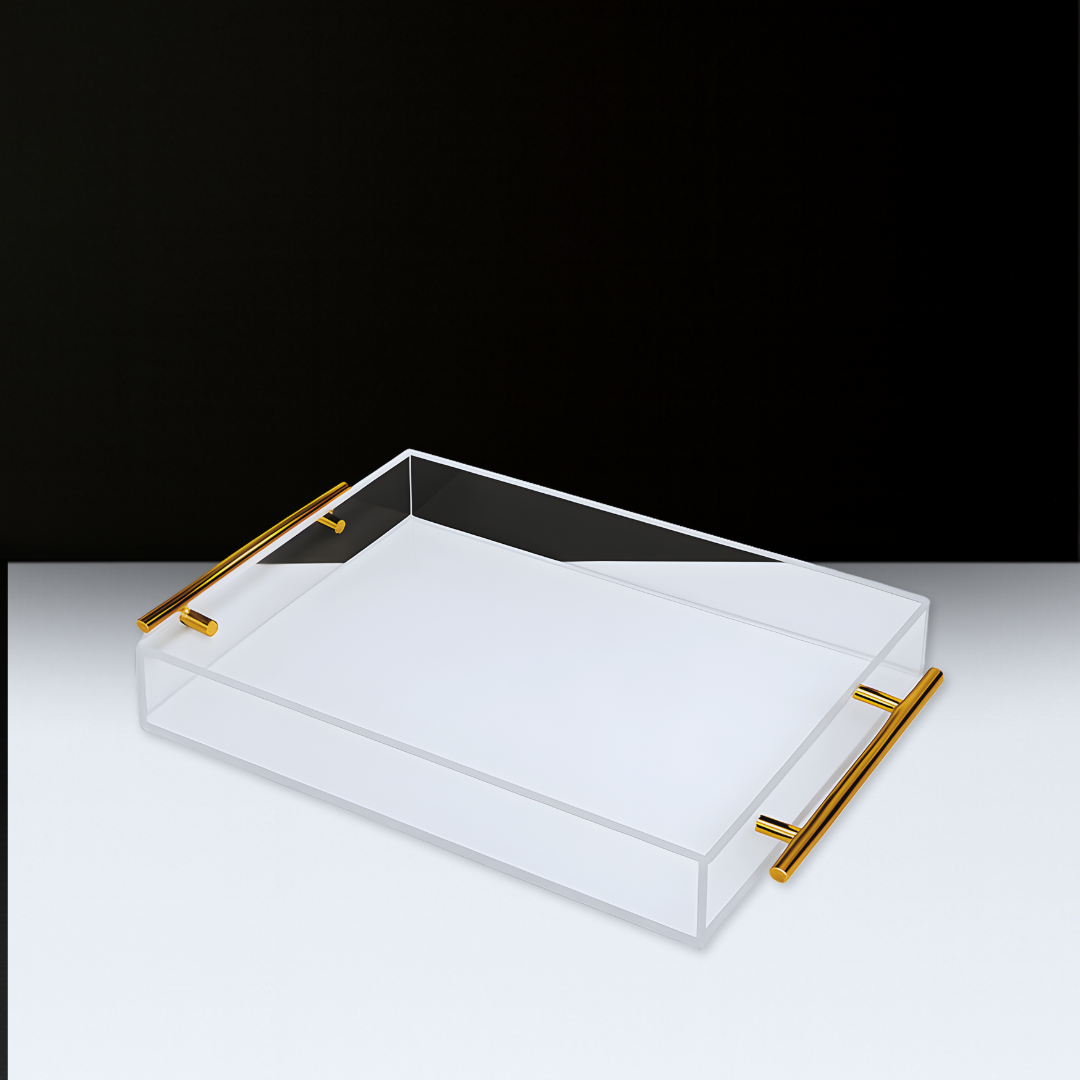 Clear Serving Tray with Gold Handles
