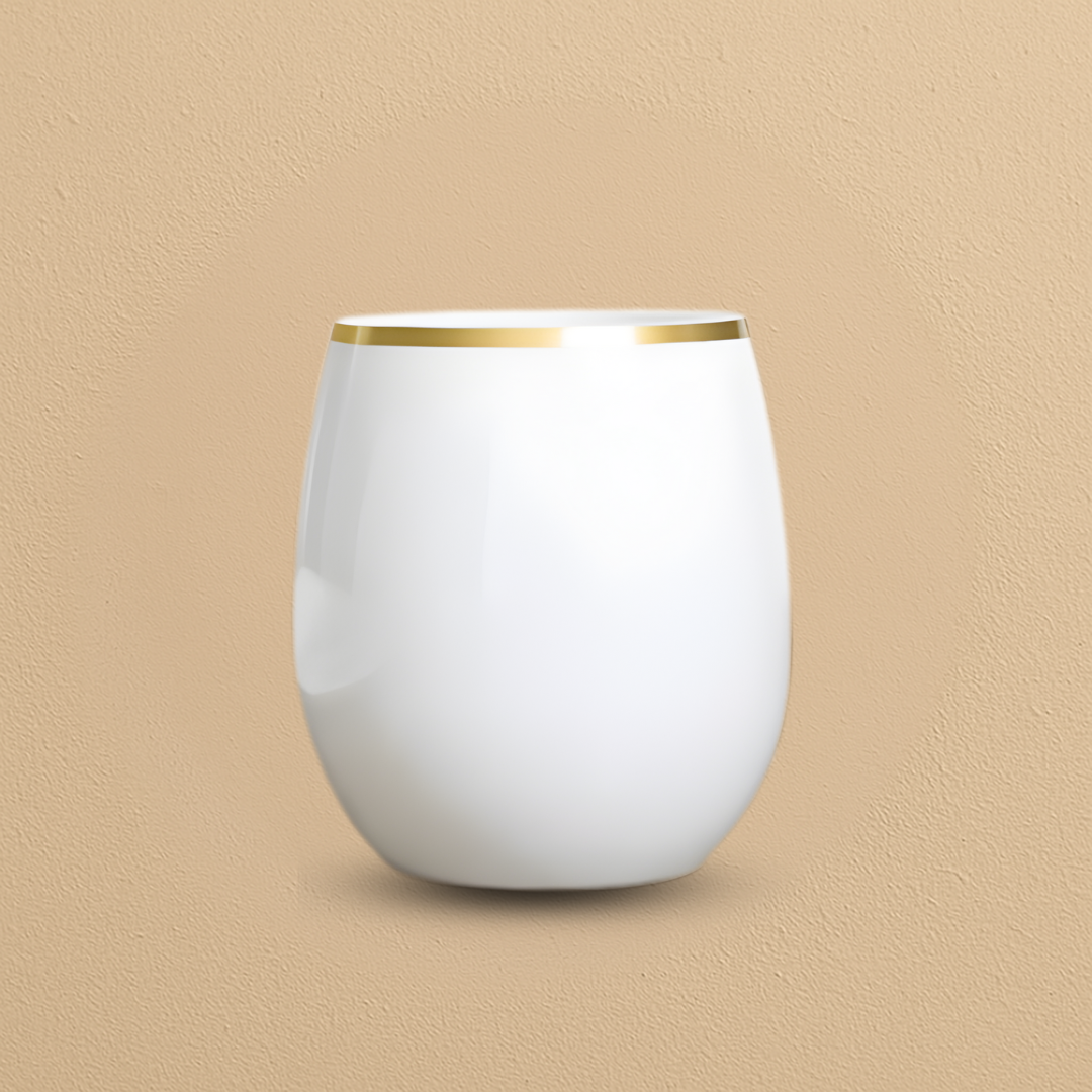 White/Gold Rim Stemless Goblets - 6 Count