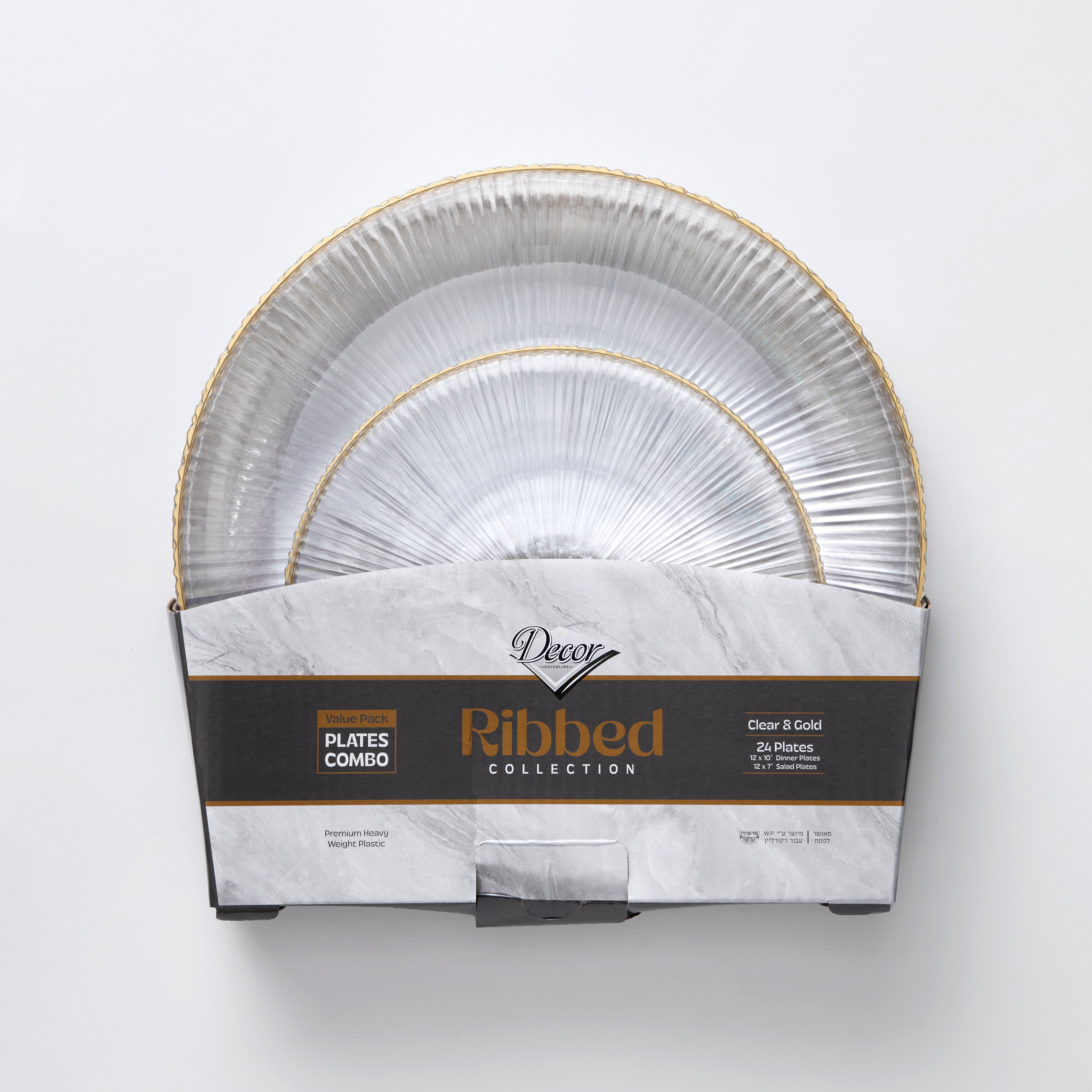 Decor Ribbed Collection Plates Clear & Gold, 10" and 7"#Color_Clear/Gold