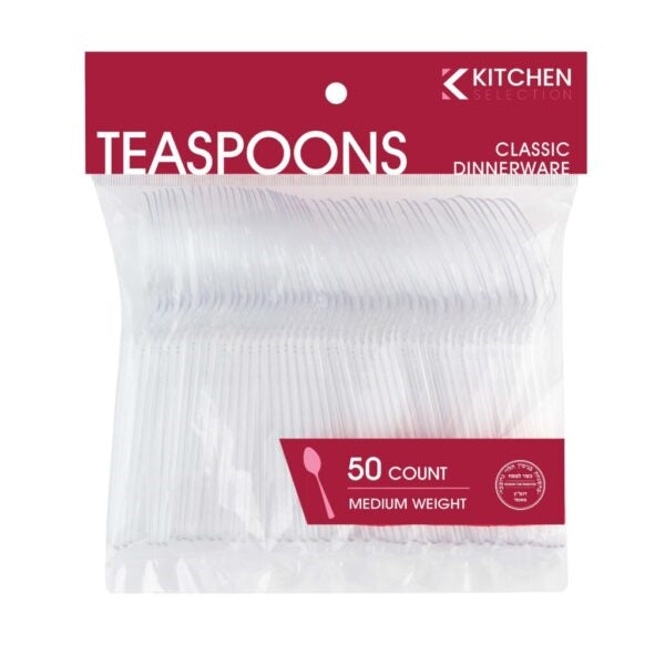 Medium Weight Clear Teaspoons- 50 Count - The Closeout Connection