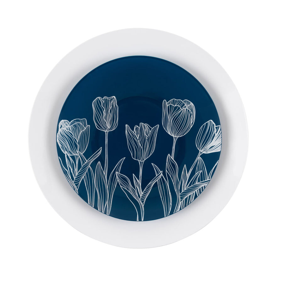 White/Navy Blue Dinnerware- 32 Count - The Closeout Connection