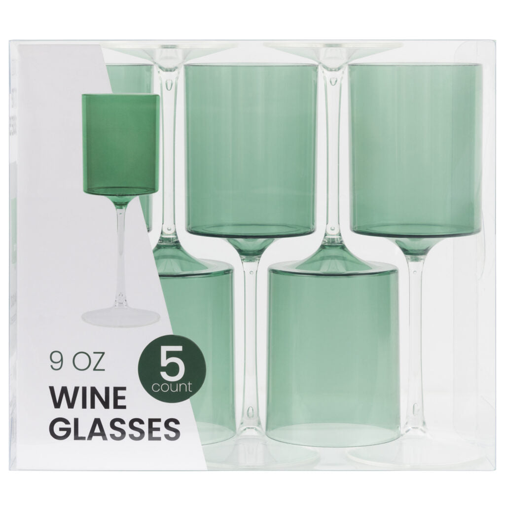 Two Tone Wine Glass Green/Clear- 5 Count