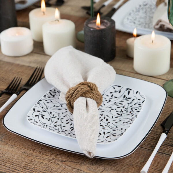 Combo Leafy Black Dinnerware- 32 Count - The Closeout Connection
