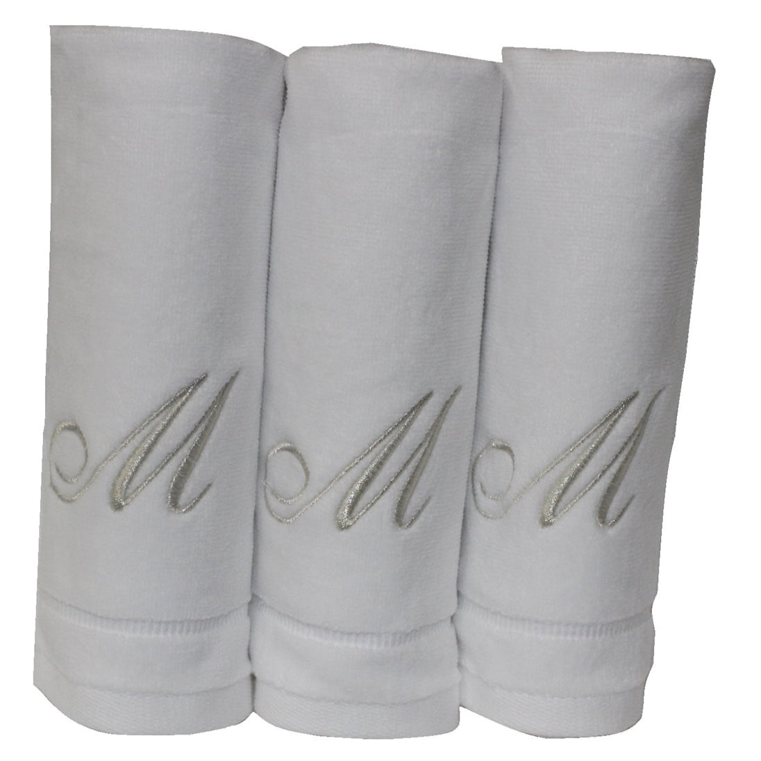 Six Monogrammed Fingertip Towel Set White and Silver