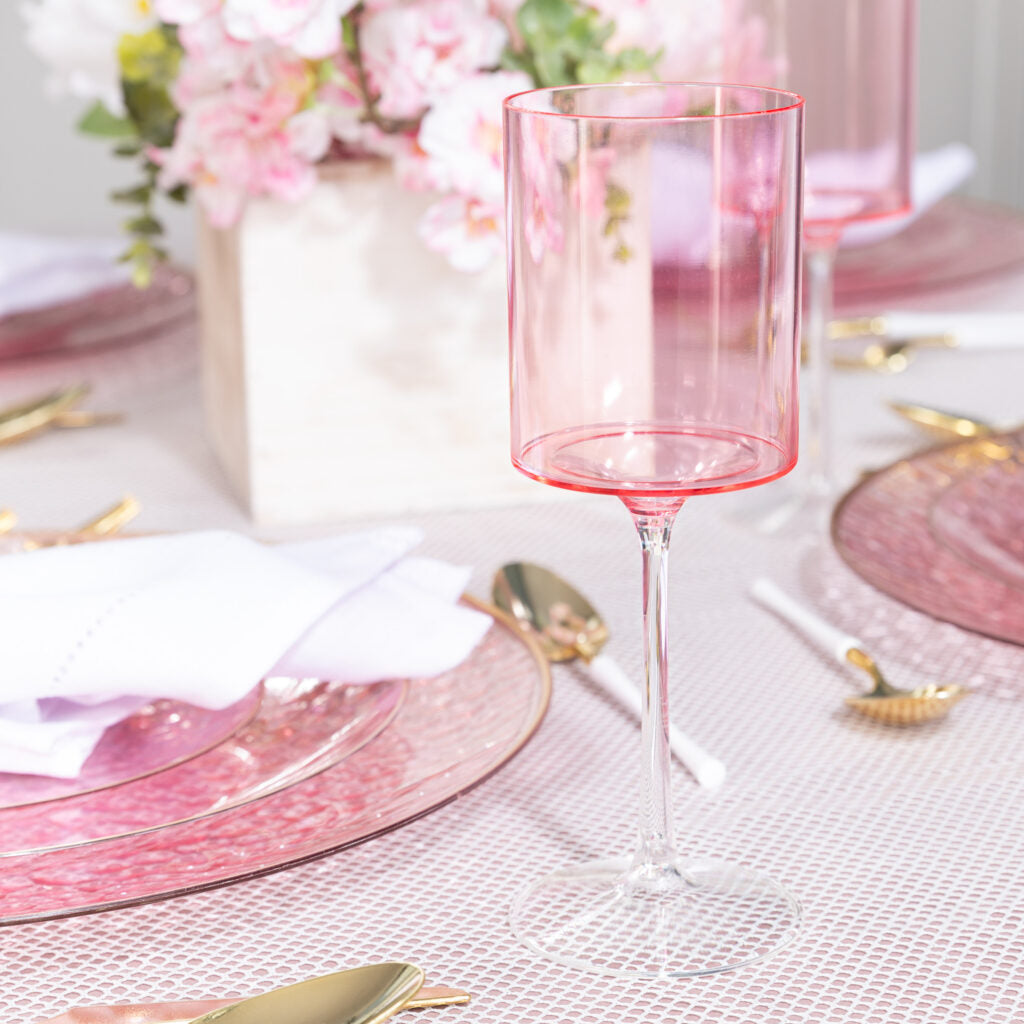 Two Tone Wine Glass Pink/Clear- 5 Count