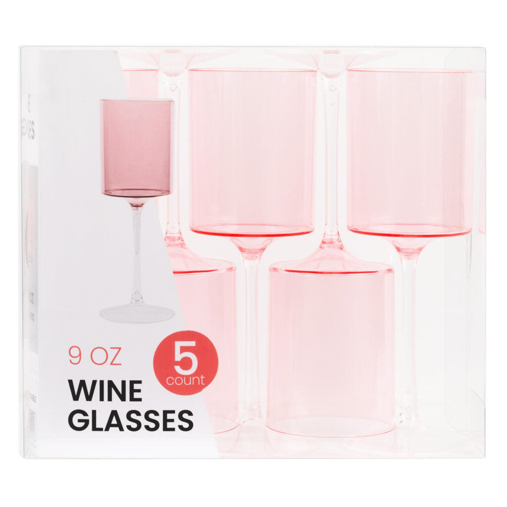 Two Tone Wine Glass Pink/Clear- 5 Count