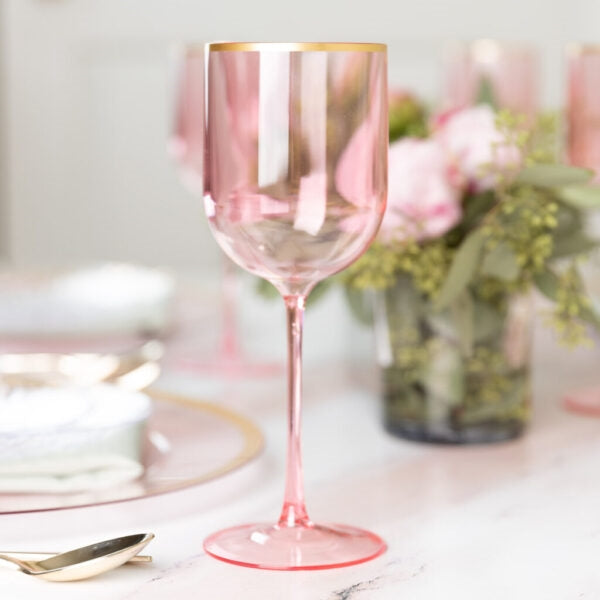 12 oz Pink Gold Rim Wine Glasses - 5 Count