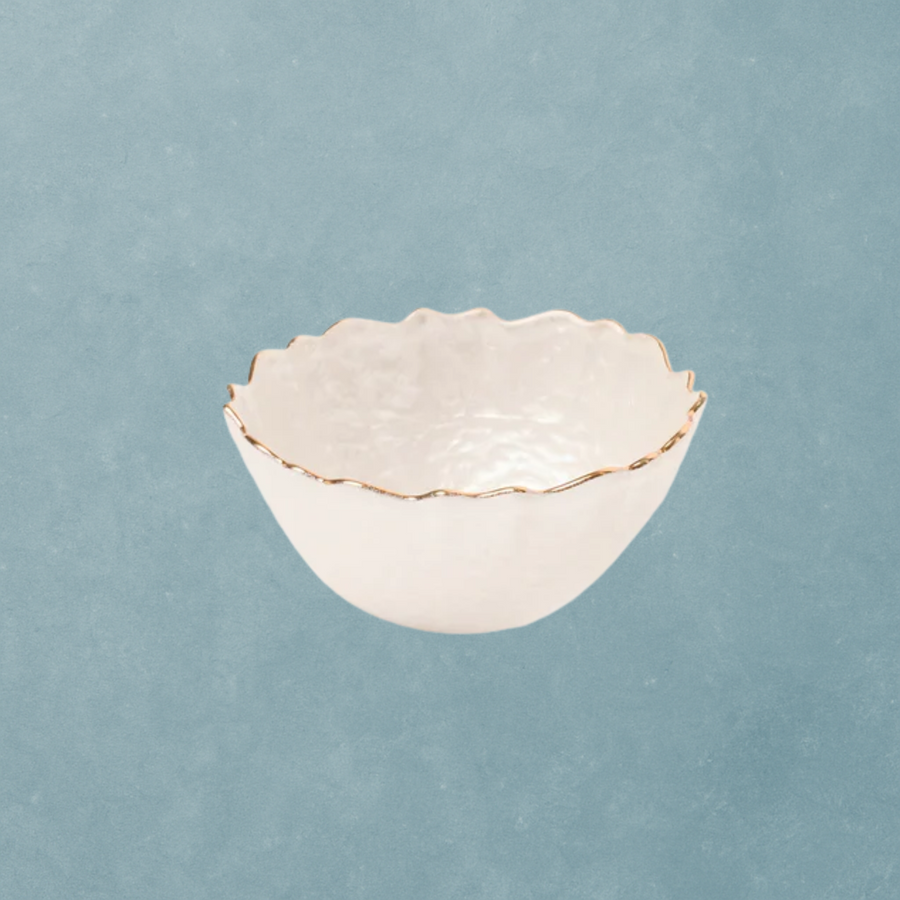 Curved edged Glass Bowl with Gold Rim - The Closeout Connection