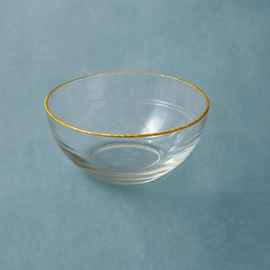 Clear Glass Bowl with Gold Rim 9" - The Closeout Connection