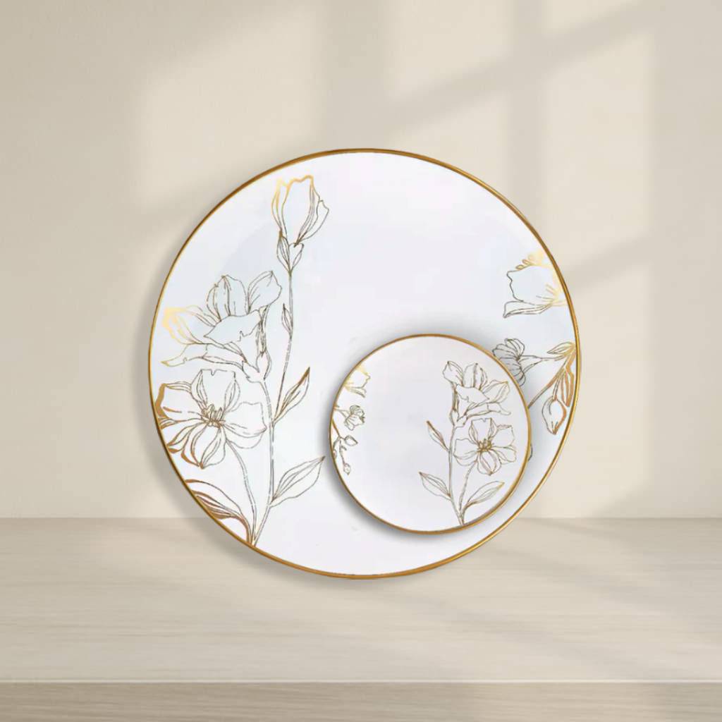 Antique Floral White and Gold Collection- 10 Count