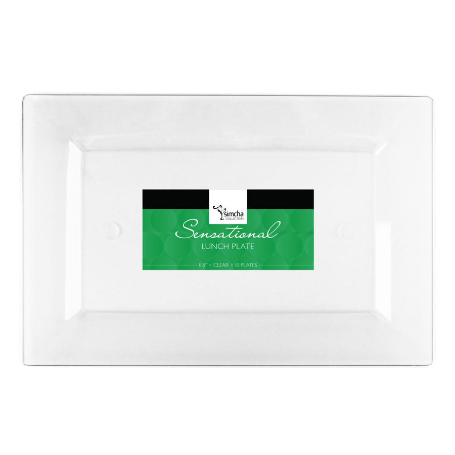 The Rectangle Splendid Clear/White Heavy Duty Plastic Plates- 10 count - The Closeout Connection