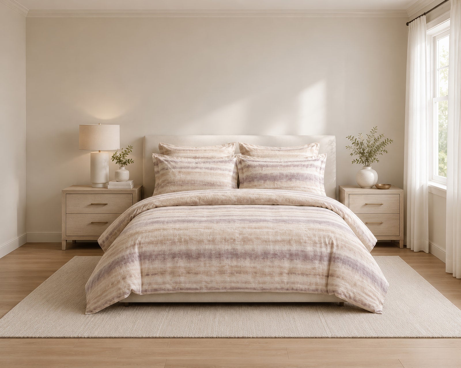 Luxe Meridian Beige/Pink Bedding Set