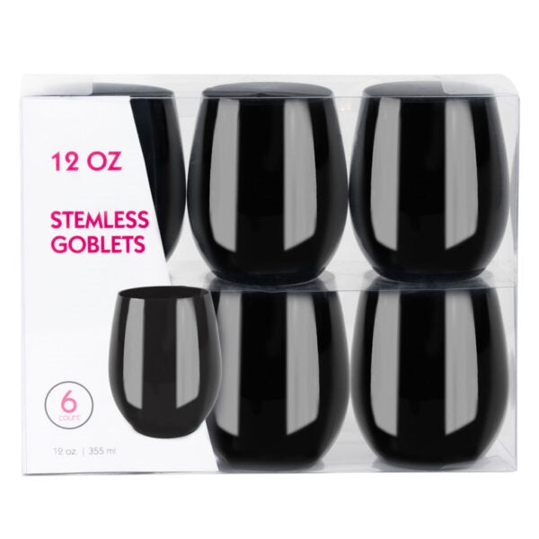 Stemless 12oz Goblets in Black- 6 Count - The Closeout Connection