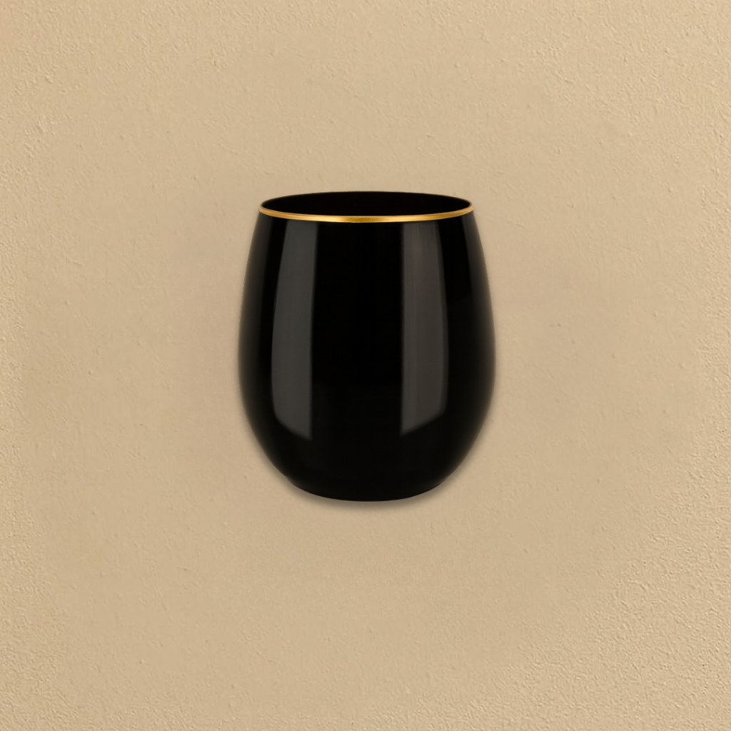 12oz Black/Gold Rim Stemless Goblets - 6 Count