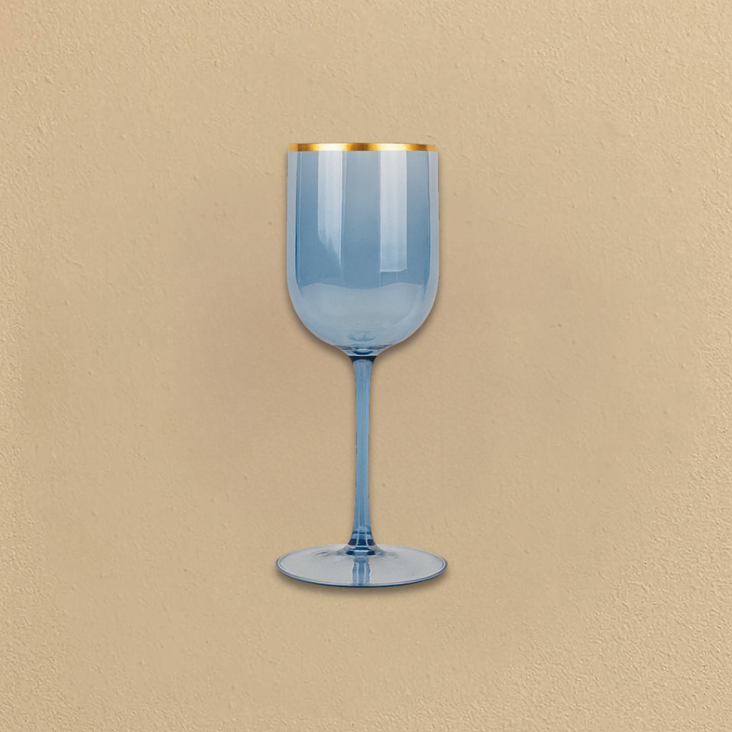 12oz Blue Gold Rim Wine Glasses- 5 Count