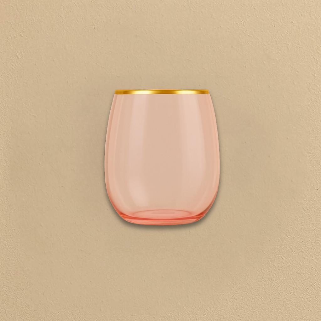12oz Pink/Gold Rim Stemless Goblets- 6 Count