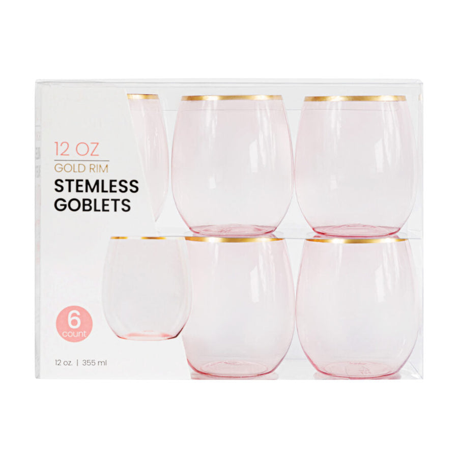 Gold Rim Stemless Goblets 12 oz - 6 Count