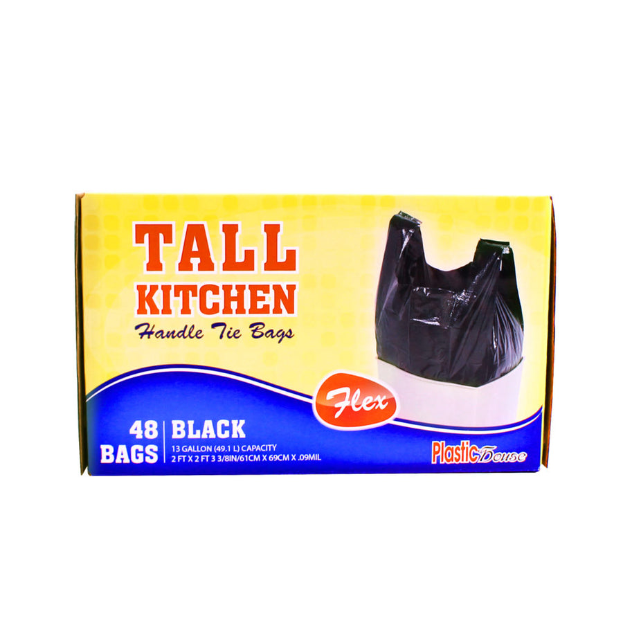 13 Gallon Handle Tie Flex Trash Bags Black - 48 Count - The Closeout Connection