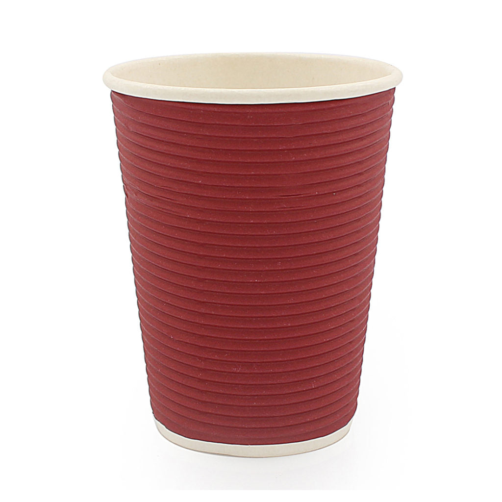 Ripple Hot Cups 12 oz Burgundy - 14 Count - The Closeout Connection