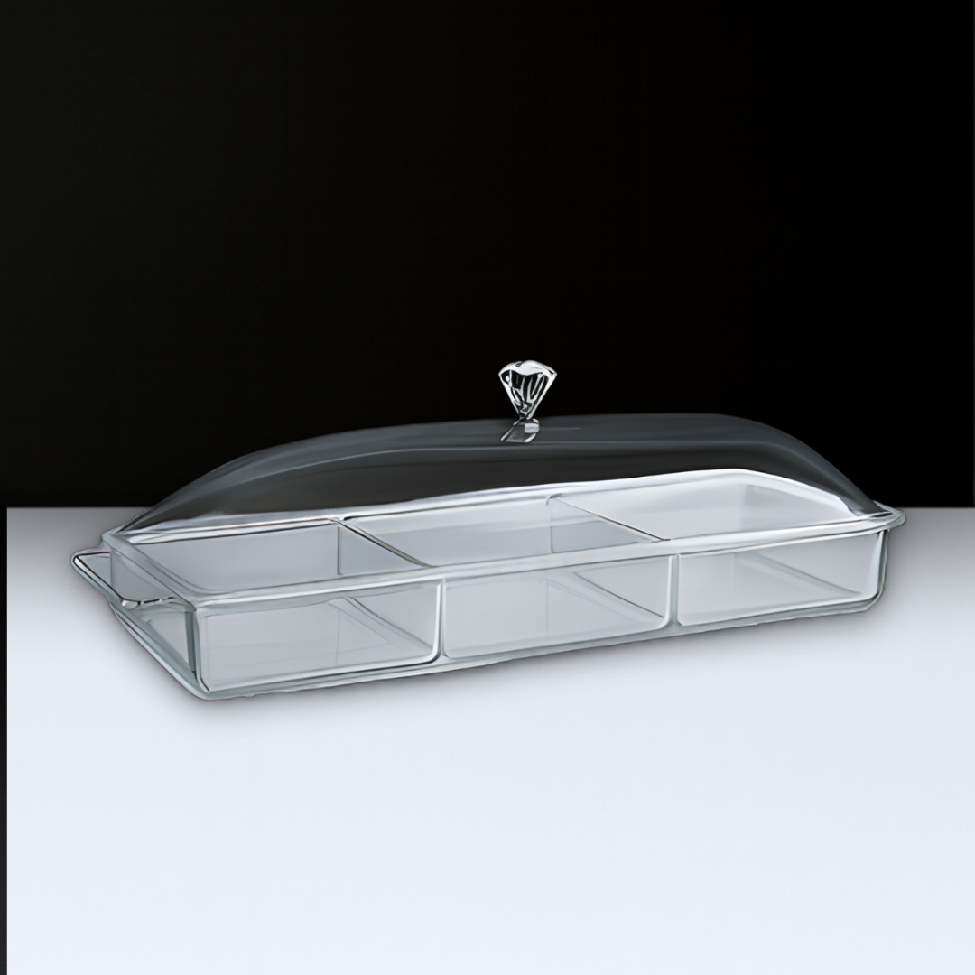 Clear Lucite 3-Section Serving Tray with Lid