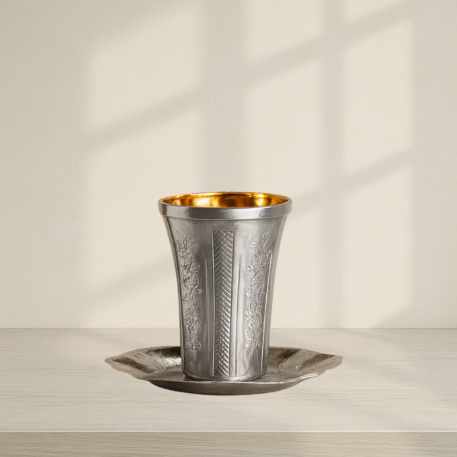 Diamond Silver Like Kiddush Cup & Plates - 10 CT