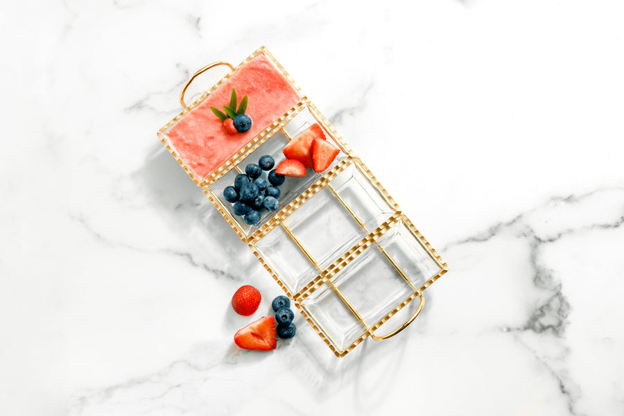 Monte Carlo Trays with Gold Metal Stand 4oz styled with sorbet and berries - The Closeout Connection