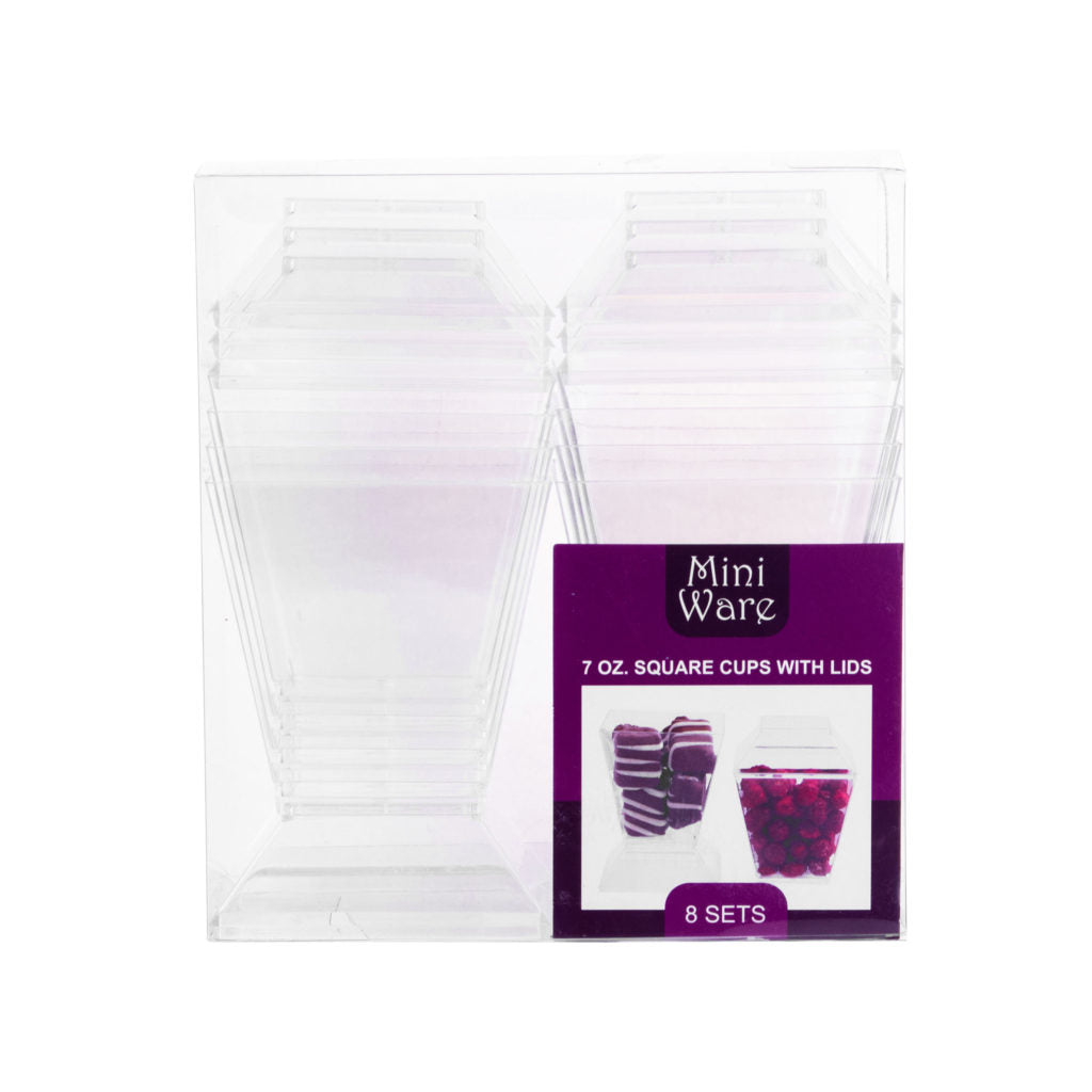7 oz Square Cups w/ Lids - The Closeout Connection