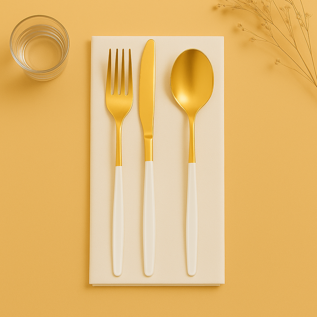 Chic Flatware Gold and White Comb- 32 Count
