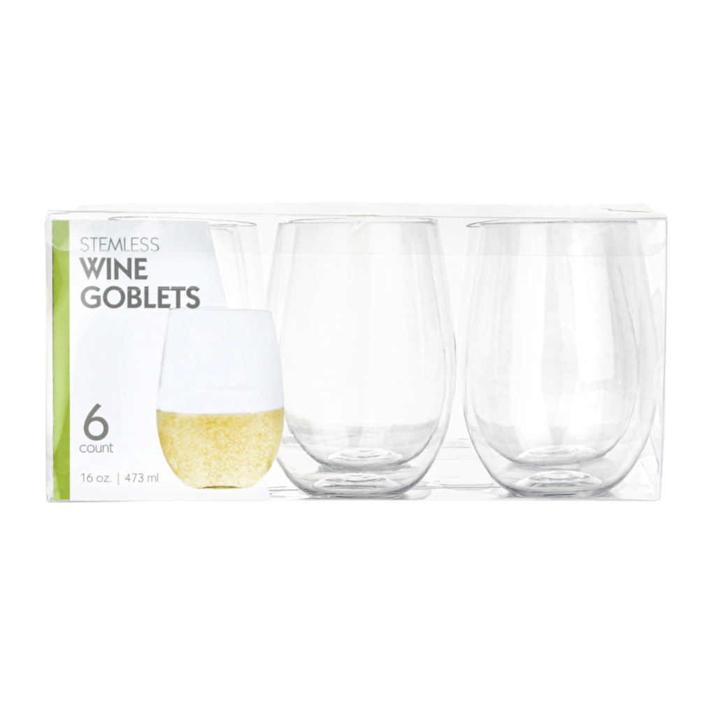 Stemless Goblets 16 oz Clear - 6 Count - The Closeout Connection