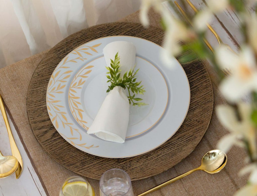 Foliage Collection Plates Combo 7 in & 10 in White/Gold - 32 Count - The Closeout Connection