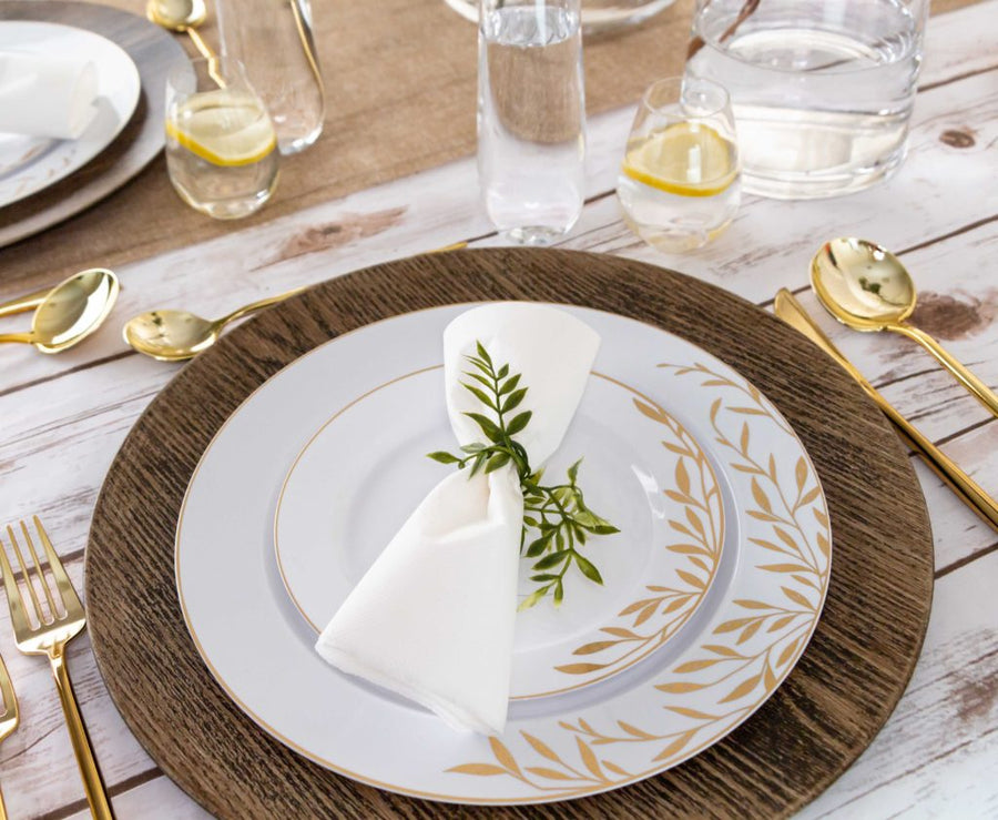 Foliage Collection Plates Combo 7 in & 10 in White/Gold - 32 Count - The Closeout Connection