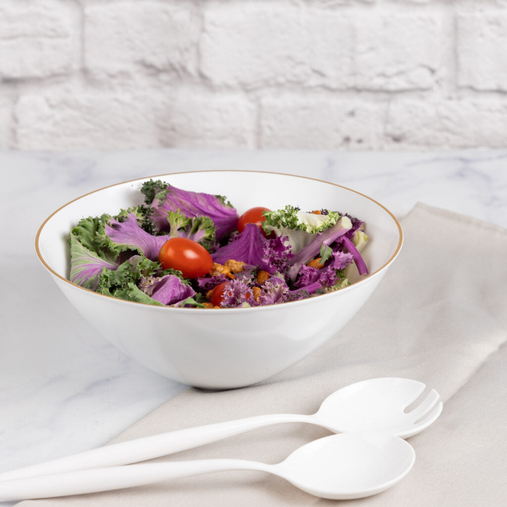 Organic Salad Bowl White/Gold Rim 112 oz - 1 Count