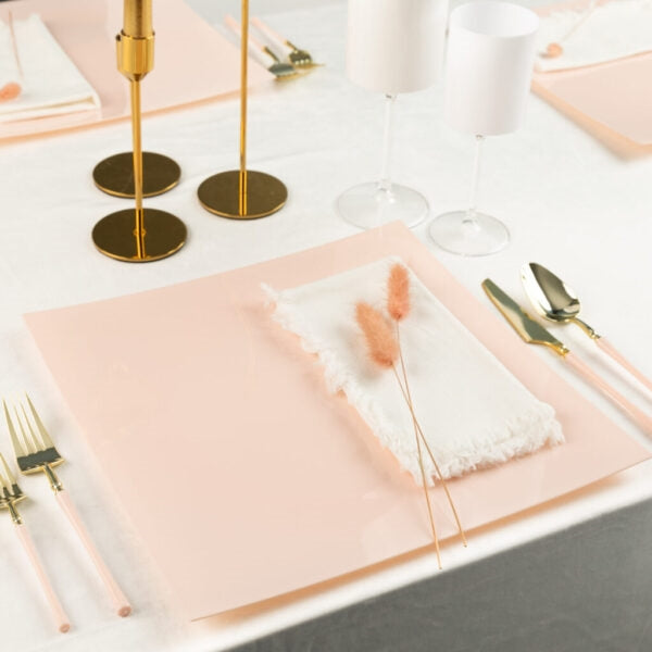 13" Square Flat Pink Chargers - The Closeout Connection