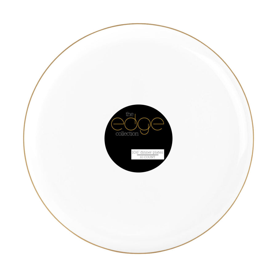 Edge Collection Dinner Plates White/Gold Rim 10.6" - 10 Count