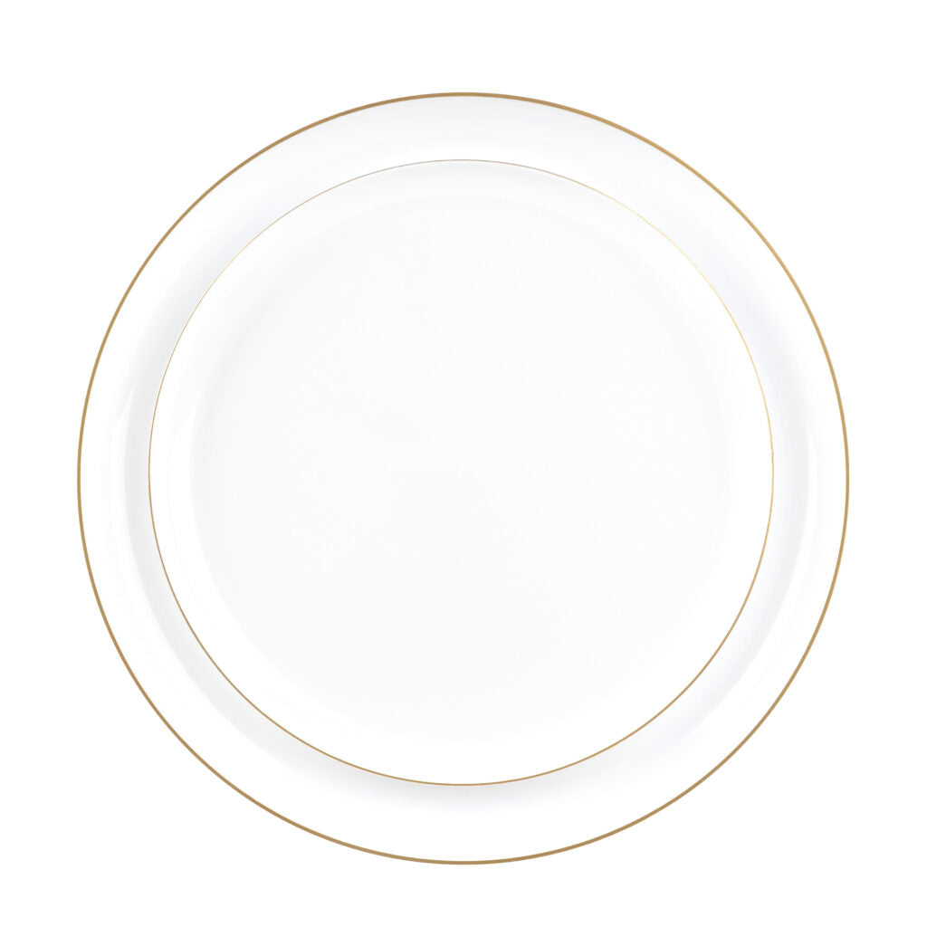 Edge Plates 8.6 in & 10.6 in Combo White/Gold Rim - 20 Count - The Closeout Connection