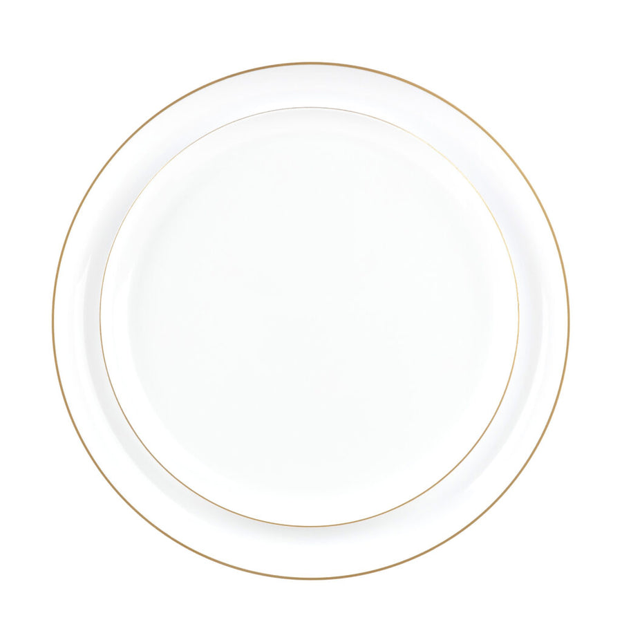 Edge Plates 8.6 in & 10.6 in Combo White/Gold Rim - 20 Count - The Closeout Connection