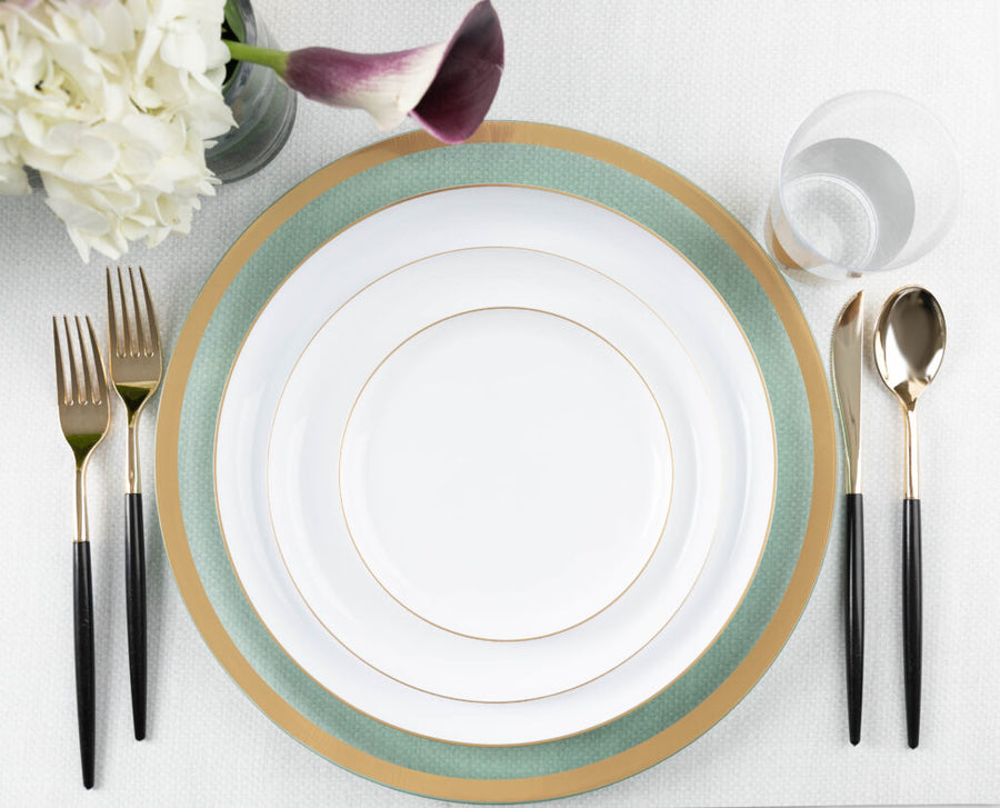 Edge Plates 8.6 in & 10.6 in Combo White/Gold Rim - 20 Count - The Closeout Connection
