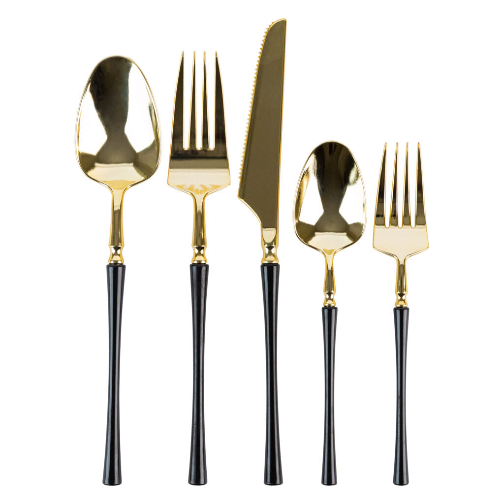 Infinity Flatware Gold and Black Collection Fanned#Color_Gold/Black